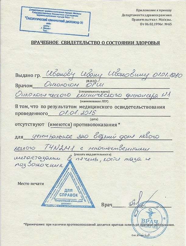 Справка из онкологического диспансера 
